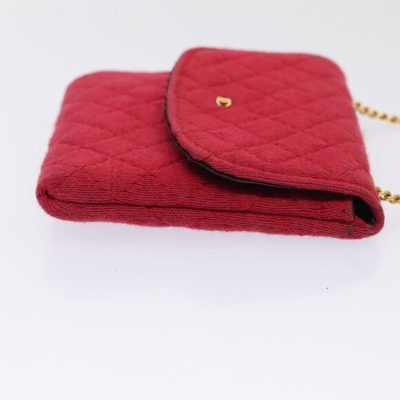 CHANEL Chain Quilted Shoulder Pouch Cotton Gold Red CC Auth - Picture 4 of 16